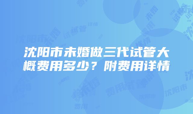 沈阳市未婚做三代试管大概费用多少？附费用详情