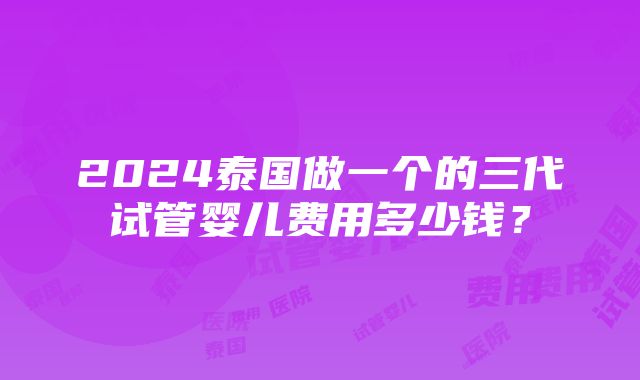 2024泰国做一个的三代试管婴儿费用多少钱？