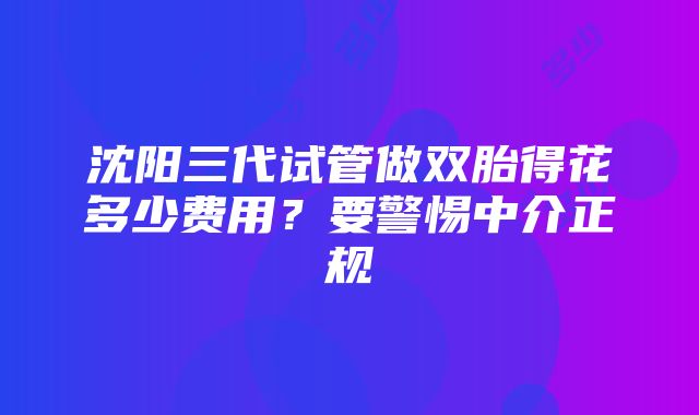 沈阳三代试管做双胎得花多少费用？要警惕中介正规