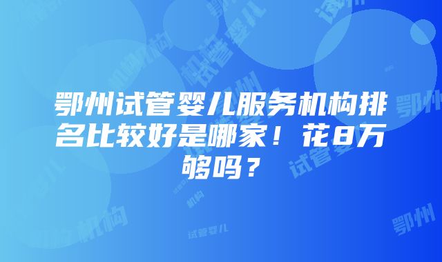 鄂州试管婴儿服务机构排名比较好是哪家！花8万够吗？