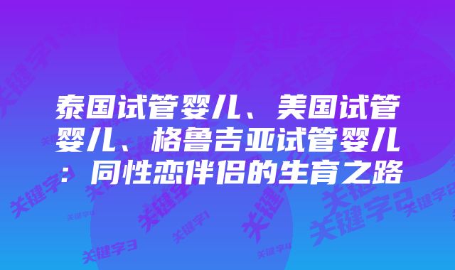 泰国试管婴儿、美国试管婴儿、格鲁吉亚试管婴儿：同性恋伴侣的生育之路