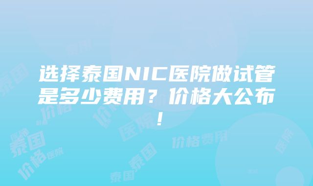 选择泰国NIC医院做试管是多少费用？价格大公布！