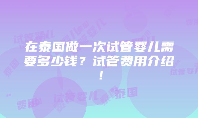 在泰国做一次试管婴儿需要多少钱？试管费用介绍！