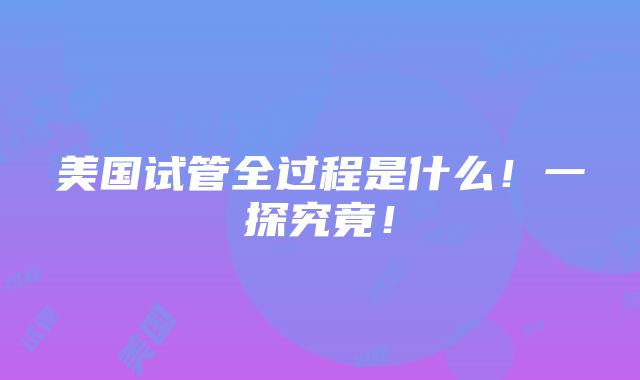 美国试管全过程是什么！一探究竟！