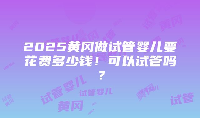 2025黄冈做试管婴儿要花费多少钱！可以试管吗？