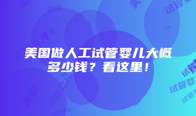 美国做人工试管婴儿大概多少钱？看这里！