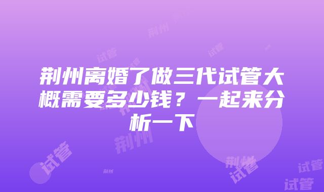 荆州离婚了做三代试管大概需要多少钱？一起来分析一下