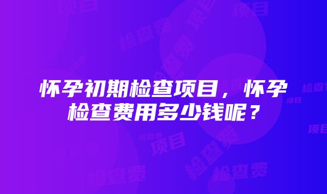 怀孕初期检查项目，怀孕检查费用多少钱呢？