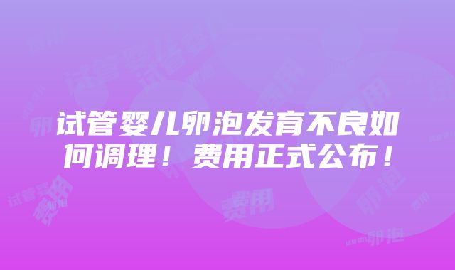 试管婴儿卵泡发育不良如何调理！费用正式公布！