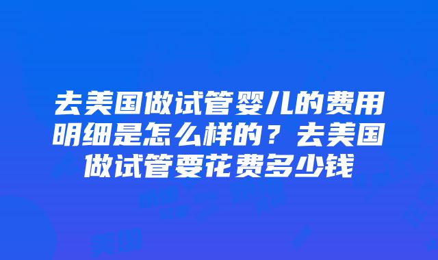 去美国做试管婴儿的费用明细是怎么样的？去美国做试管要花费多少钱