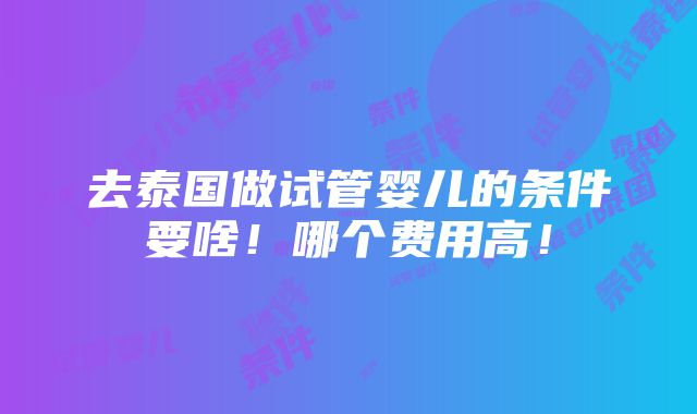 去泰国做试管婴儿的条件要啥！哪个费用高！