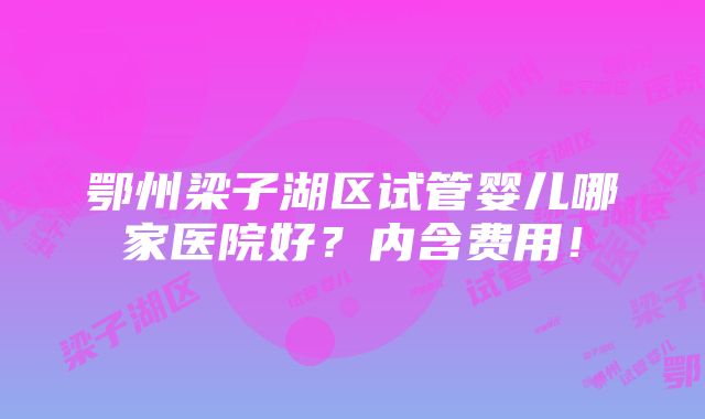 鄂州梁子湖区试管婴儿哪家医院好？内含费用！