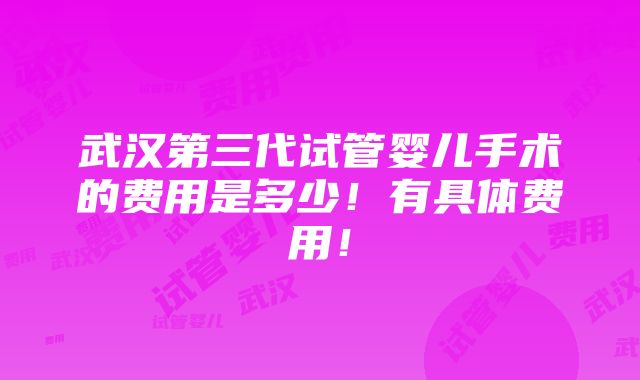 武汉第三代试管婴儿手术的费用是多少！有具体费用！