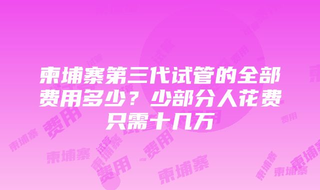 柬埔寨第三代试管的全部费用多少？少部分人花费只需十几万