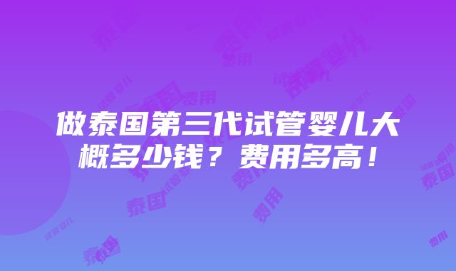 做泰国第三代试管婴儿大概多少钱？费用多高！