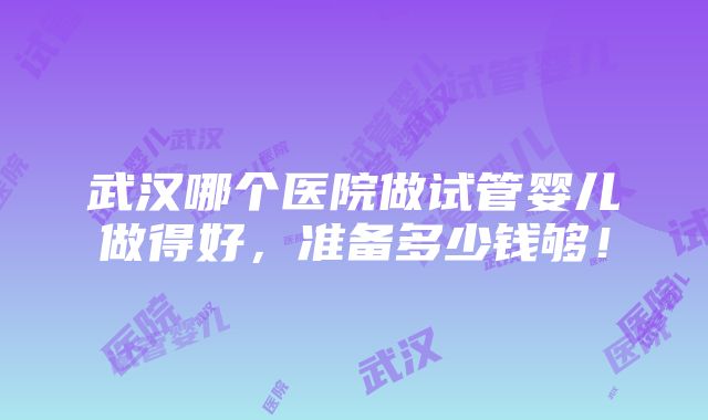 武汉哪个医院做试管婴儿做得好，准备多少钱够！