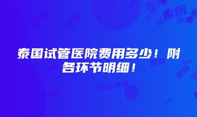 泰国试管医院费用多少！附各环节明细！