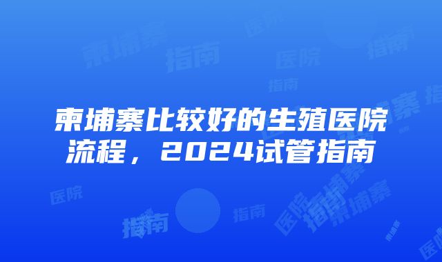 柬埔寨比较好的生殖医院流程，2024试管指南