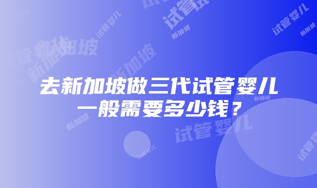 去新加坡做三代试管婴儿一般需要多少钱？