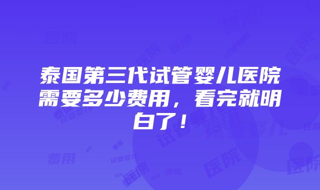 泰国第三代试管婴儿医院需要多少费用，看完就明白了！