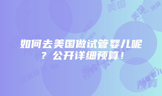 如何去美国做试管婴儿呢？公开详细预算！