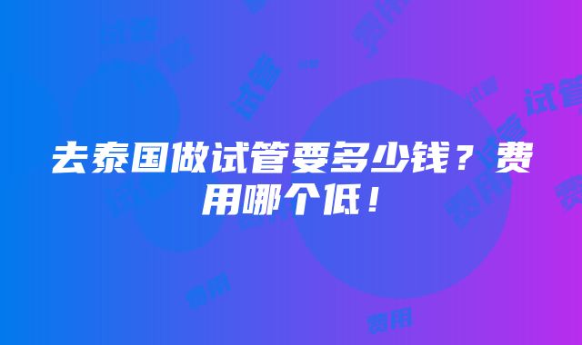 去泰国做试管要多少钱？费用哪个低！