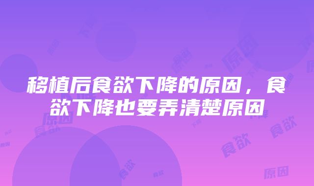 移植后食欲下降的原因，食欲下降也要弄清楚原因