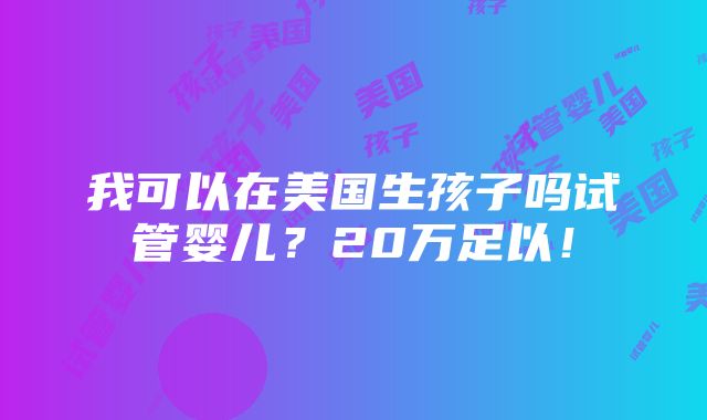 我可以在美国生孩子吗试管婴儿？20万足以！