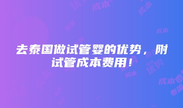 去泰国做试管婴的优势，附试管成本费用！