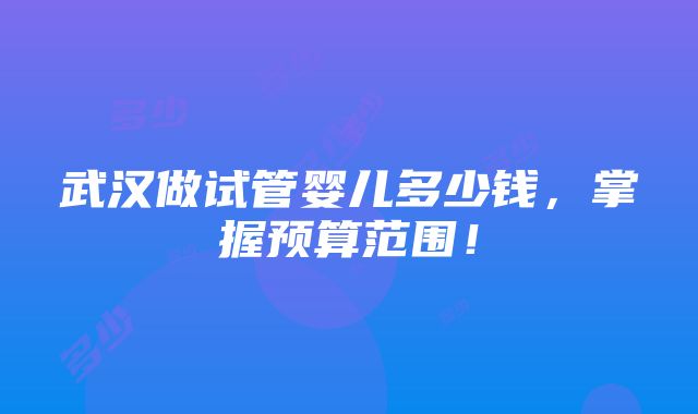 武汉做试管婴儿多少钱，掌握预算范围！