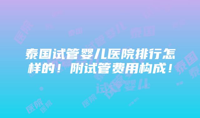 泰国试管婴儿医院排行怎样的！附试管费用构成！