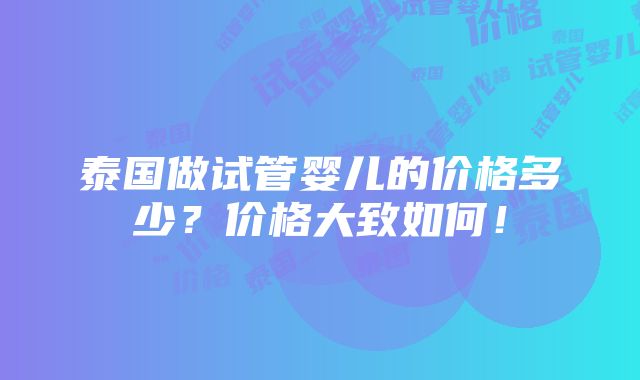 泰国做试管婴儿的价格多少？价格大致如何！