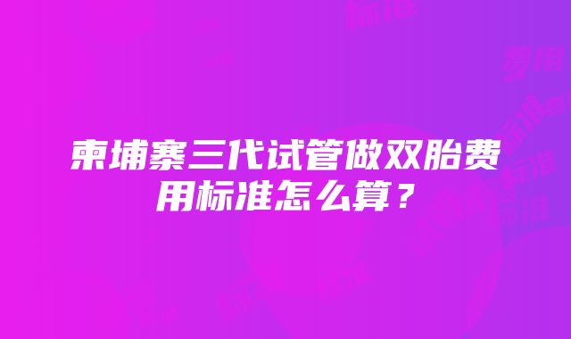 柬埔寨三代试管做双胎费用标准怎么算？