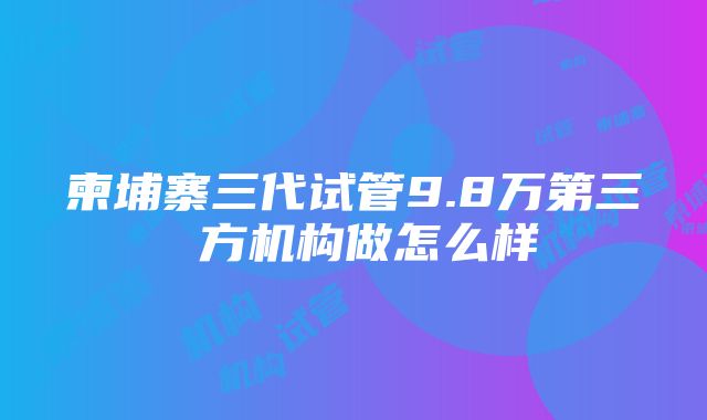 柬埔寨三代试管9.8万第三 方机构做怎么样