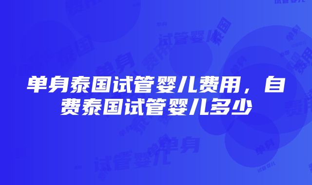 单身泰国试管婴儿费用，自费泰国试管婴儿多少