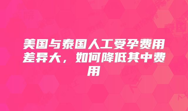 美国与泰国人工受孕费用差异大，如何降低其中费用