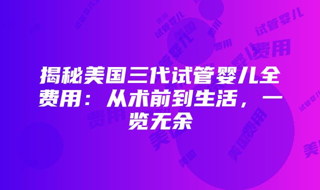 揭秘美国三代试管婴儿全费用：从术前到生活，一览无余