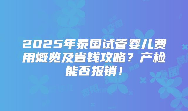 2025年泰国试管婴儿费用概览及省钱攻略？产检能否报销！