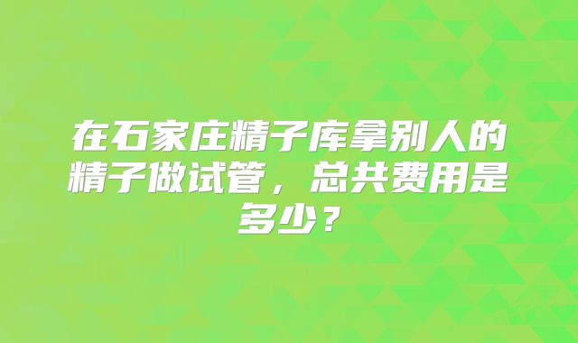 在石家庄精子库拿别人的精子做试管，总共费用是多少？