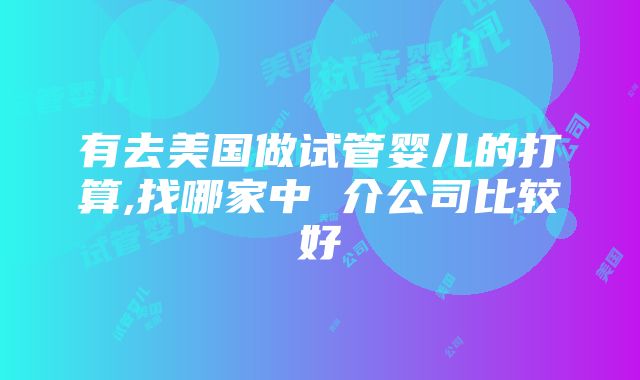 有去美国做试管婴儿的打算,找哪家中 介公司比较好