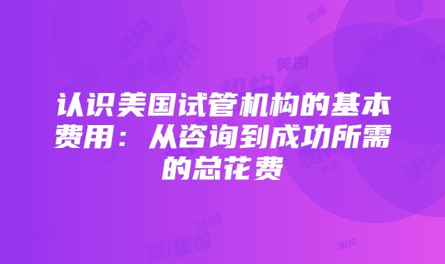 认识美国试管机构的基本费用：从咨询到成功所需的总花费