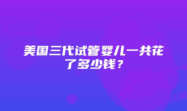 美国三代试管婴儿一共花了多少钱？