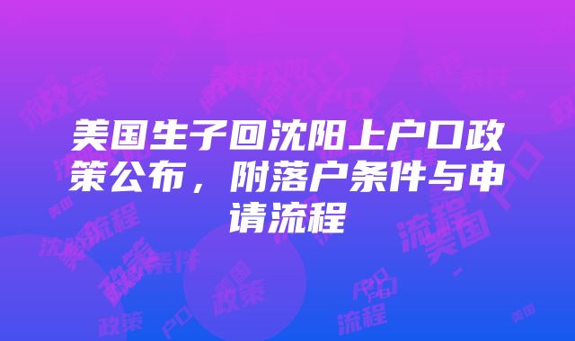 美国生子回沈阳上户口政策公布，附落户条件与申请流程