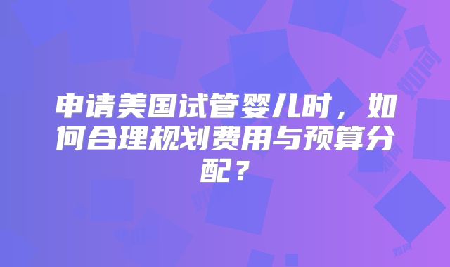 申请美国试管婴儿时，如何合理规划费用与预算分配？