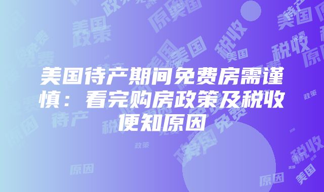 美国待产期间免费房需谨慎：看完购房政策及税收便知原因