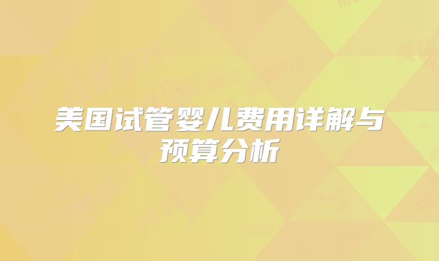 美国试管婴儿费用详解与预算分析