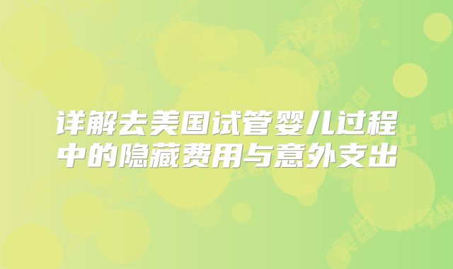 详解去美国试管婴儿过程中的隐藏费用与意外支出