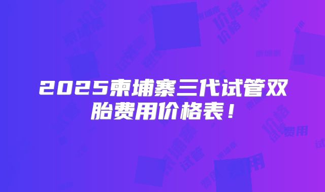 2025柬埔寨三代试管双胎费用价格表！