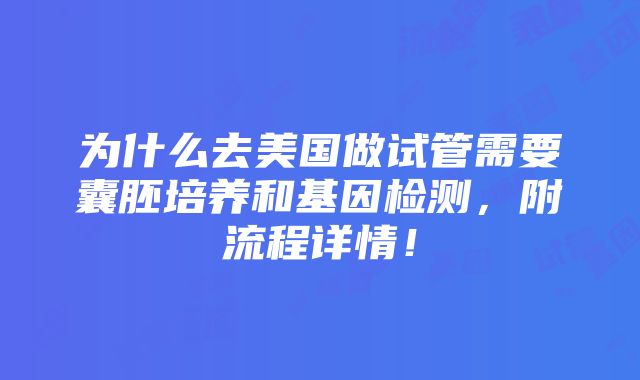 为什么去美国做试管需要囊胚培养和基因检测，附流程详情！