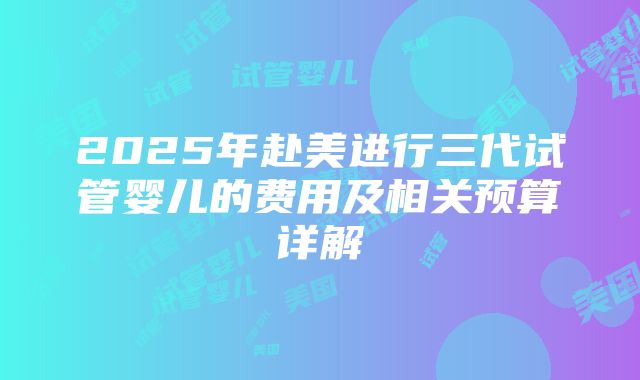 2025年赴美进行三代试管婴儿的费用及相关预算详解